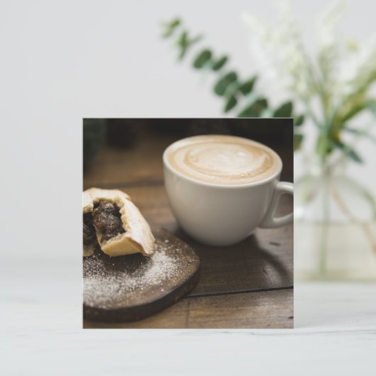 Mince pie and creamy latte coffee (Standing Front)