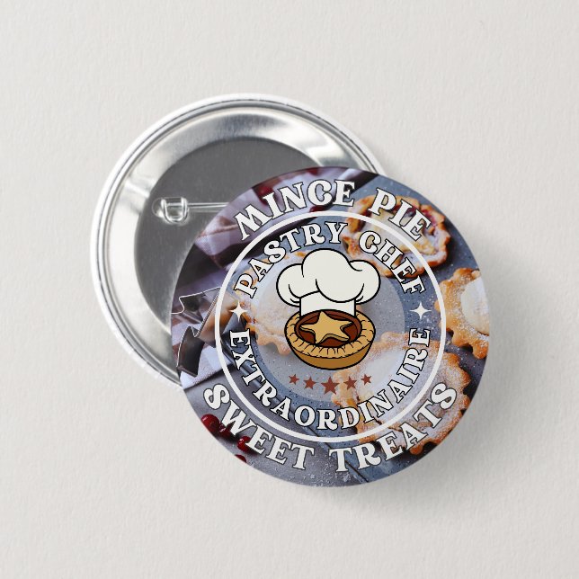 Mince Pie Pastry Chef Extraordinaire Sweet Treats Button (Front & Back)