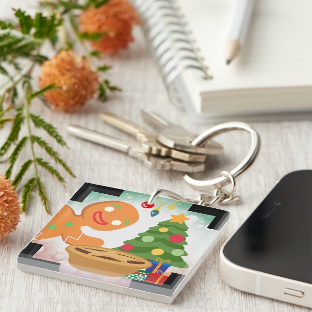 Mince Pie Photobombed by Gingerbread Man Keychain (Front Right)