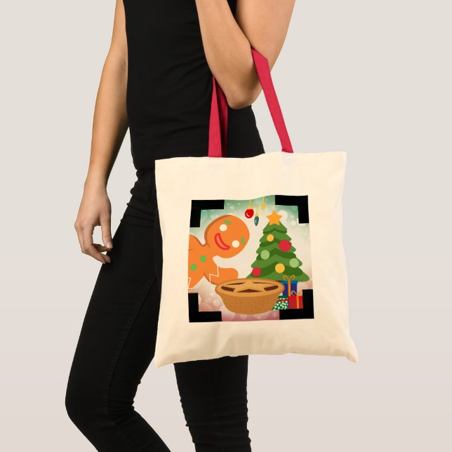 Mince Pie Photobombed by Gingerbread Man. Tote Bag (Front (Product))