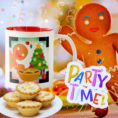 Mince Pie Photobombed by Gingerbread Man Two_Tone Coffee Mug