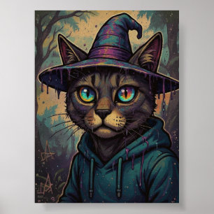 mind-blowing psychedelic witch cat masterpiece poster