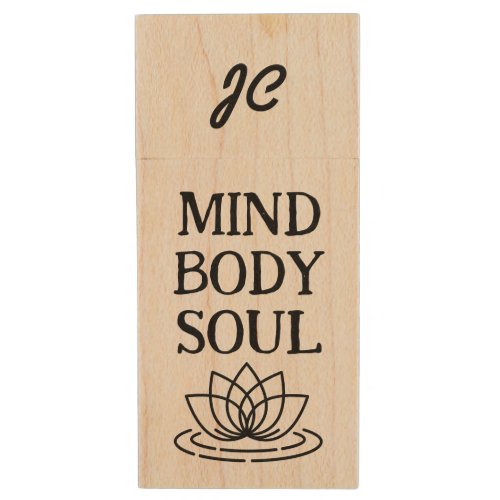 Mind body soul lotus flower Wooden USB pen drive