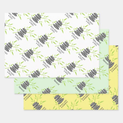 Mind body soul zen stones and bamboo plant custom wrapping paper sheets