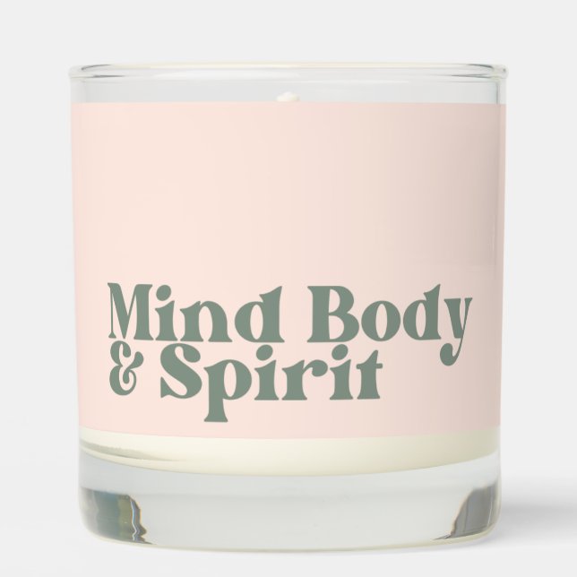"Mind, Body & Spirit" Peach & Green Candle (Front)