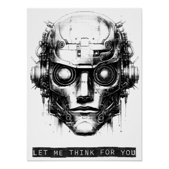 Mind Control Cyberpunk Robot Black Print Poster (Front)
