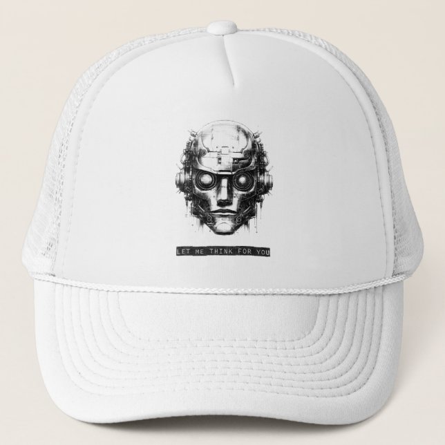 Mind Control Cyberpunk Robot Black Print Trucker Hat (Front)