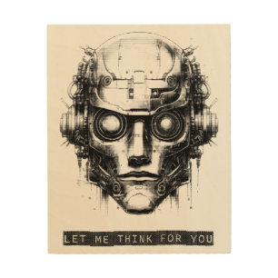 Mind Control Cyberpunk Robot Black Print Wood Art