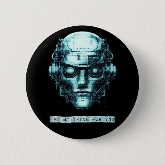 Mind Control Cyberpunk Robot Blue Grunge Button (Front)