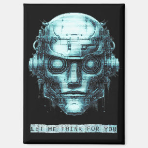 Mind Control Cyberpunk Robot Blue Grunge Magnet