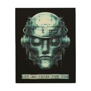 Mind Control Cyberpunk Robot Blue Grunge Wood Wall Art