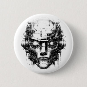 Mind Control Cyberpunk Robot Only Black Print Button