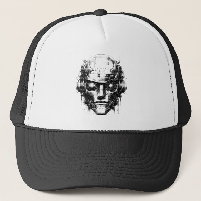 Mind Control Cyberpunk Robot Only Black Print Trucker Hat (Front)