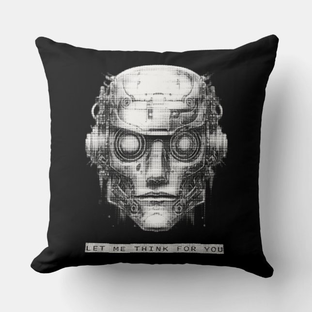Mind Control Cyberpunk Robot Throw Pillow (Front)