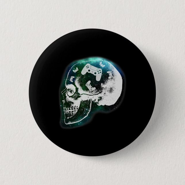 Mind Controller Skull Gaming Gamer Mens Boys Teens Button (Front)