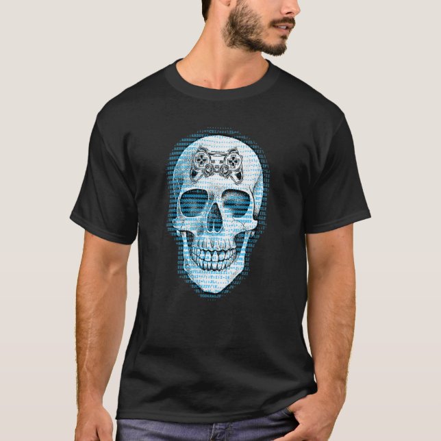 Mind Controlling Controller Skull Gaming Gamer Ske T-Shirt (Front)