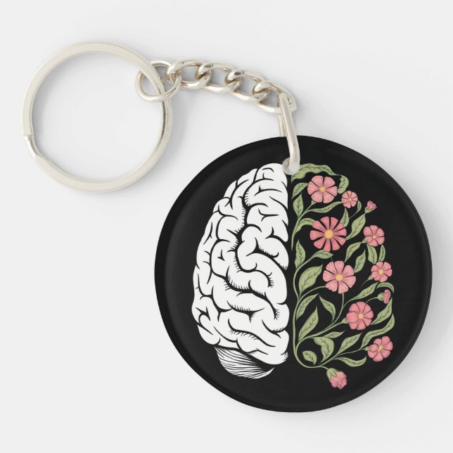 Mind in Bloom: The Balance of Logic and Nature Keychain (Front)