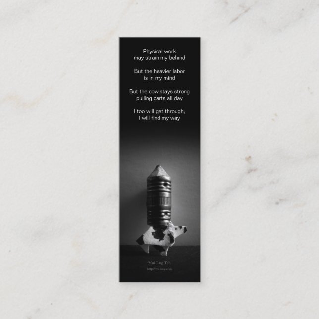 'Mind Labor' poetry bookmark Mini Business Card (Front)