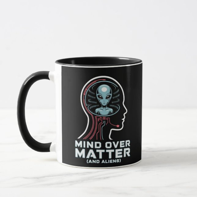 Mind Over Matter Alien Head Binary Circuit Art Mug (Left)