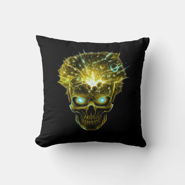 Mind Overload | Exploding Skull Cosmic Energy Throw Pillow (Front)