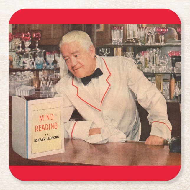 mind-reading at the bar square paper coaster (Front)