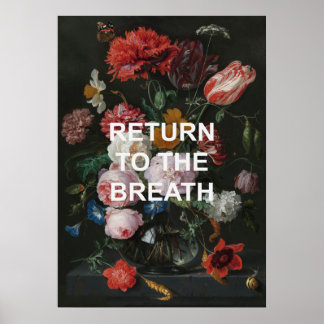 Mindful Beathing Yoga Quote + Floral Painting Poster