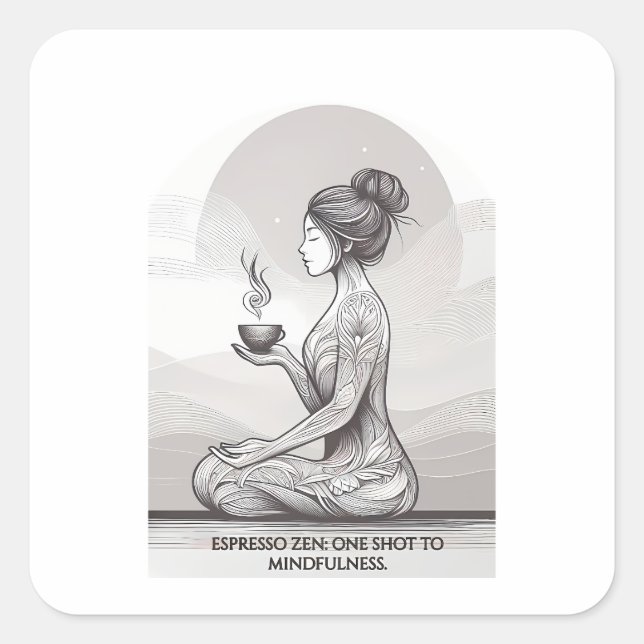 Mindful Espresso Zen Meditation One Shot Buddha Square Sticker (Front)