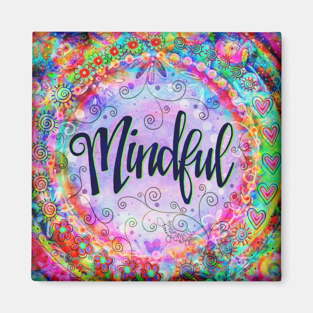 Mindful Fun Colorful Floral Modern Inspirivity Magnet (Front)