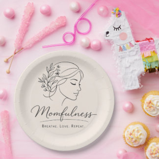 Mindful Mom Floral Line Art Paper Plates