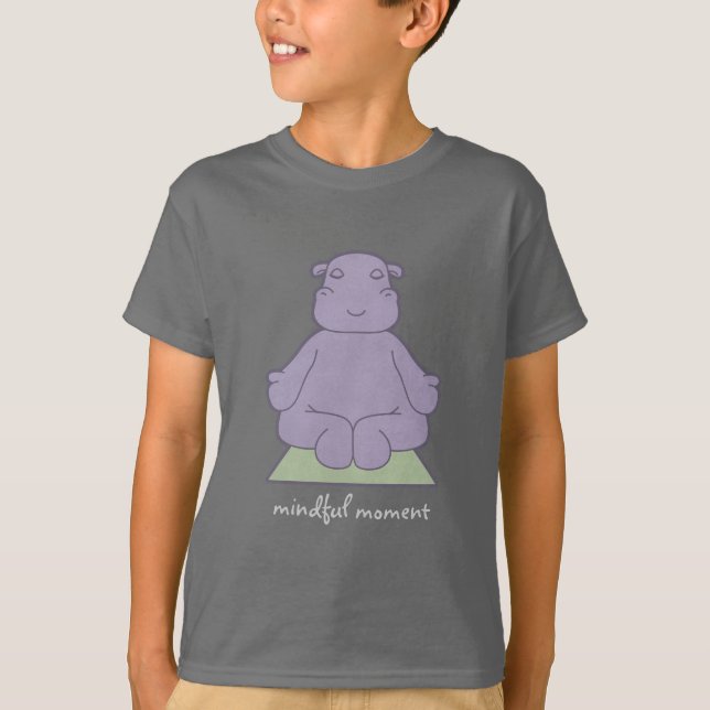 Mindful Moment Hippo Kids Dark T-Shirt (Front)