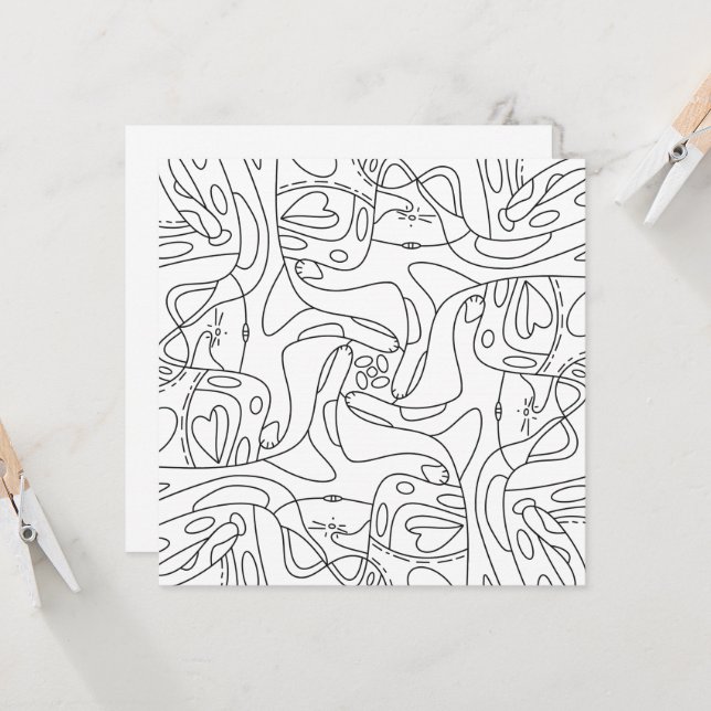 Mindful Summer: Funny Melting Cats Coloring Card (Front/Back In Situ)