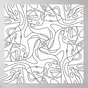 Mindful Summer: Funny Melting Cats Coloring Poster