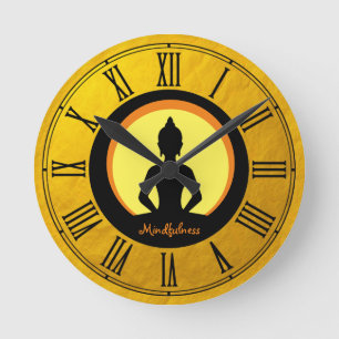 Mindfulness & Buddha Golden Meditation / Buddhism Round Clock