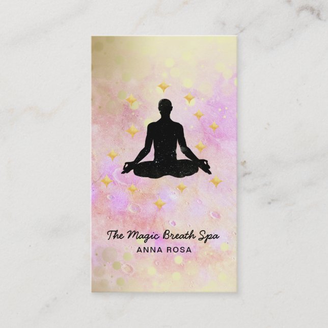 *~* Mindfulness Man Yoga Glitter Gold Meditation Business Card (Front)