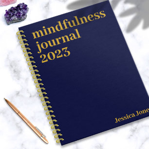 Mindfulness Navy Blue Gold Minimalist Notebook