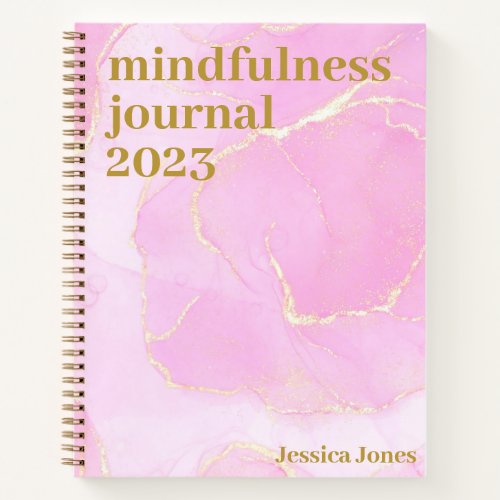 Mindfulness Pink Gold Watercolor Marbled Notebook