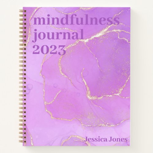 Mindfulness Purpley Pink Gold Watercolor Marbled Notebook