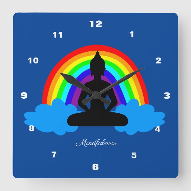 Mindfulness & Rainbow Buddha Meditation / Yoga Square Wall Clock (Front)