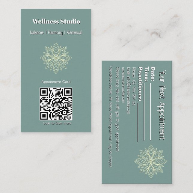 Mindfulness Wellness Consultant Zen Lotus Teal Appointment Card (Front/Back)