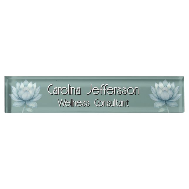 Mindfulness Wellness Consultant Zen  Lotus Teal Desk Name Plate (Front)