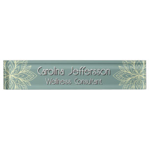Mindfulness Wellness Consultant Zen  Lotus Teal Desk Name Plate