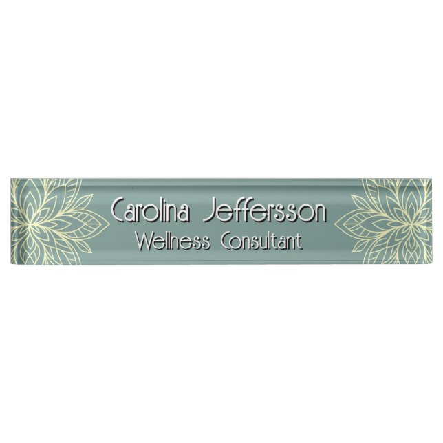 Mindfulness Wellness Consultant Zen  Lotus Teal Desk Name Plate (Front)