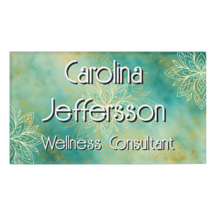 Mindfulness Wellness Consultant Zen  Lotus Teal Name Tag