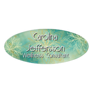 Mindfulness Wellness Consultant Zen Lotus Teal Name Tag