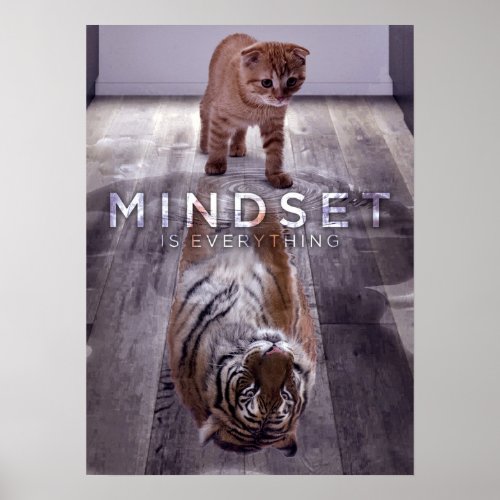 Mindset Is Everything _ Cat and Tiger Reflection Poster