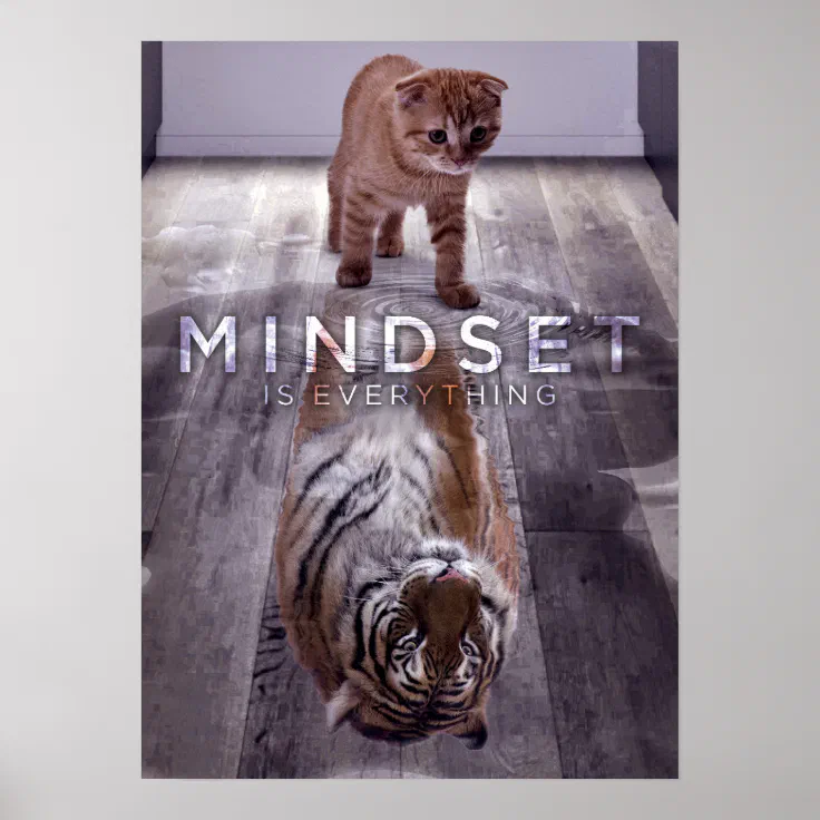 Mindset Is Everything Cat and Tiger Reflection Poster Zazzle