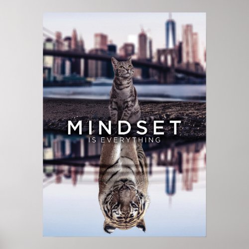 Mindset Is Everything _ Cat and Tiger Reflection Poster