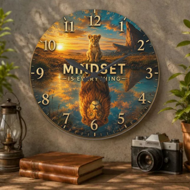Mindset Is Everything Lion  Large Clock (Creator Uploaded)