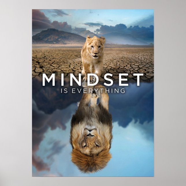 Mindset Is Everything - Lion Reflection Poster (Front)