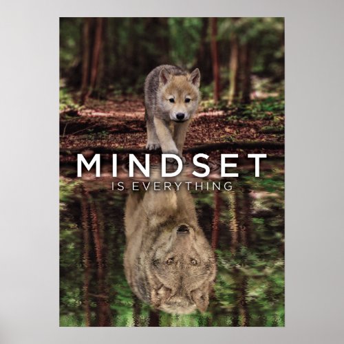Mindset Is Everything Wolf and Pup Water Reflect Poster